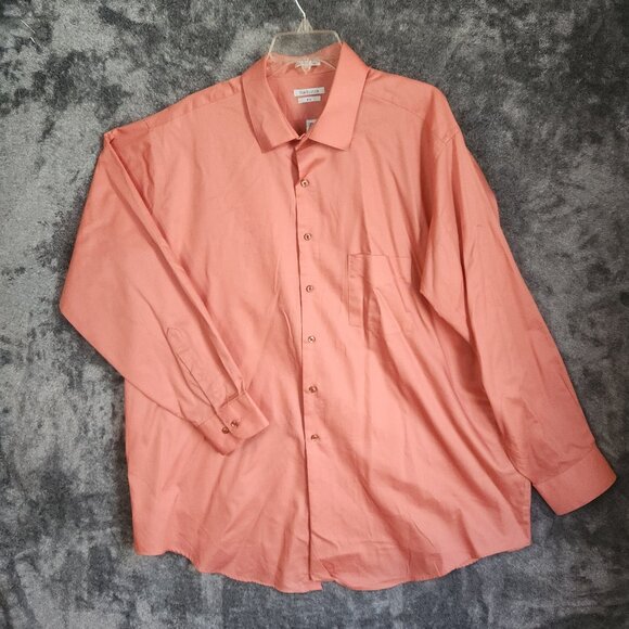 Van Heusen Men's No-Iron Button Up L/S Shirt Pink Lux Sateen Big 18.5 34-35 EUC - Picture 1 of 8